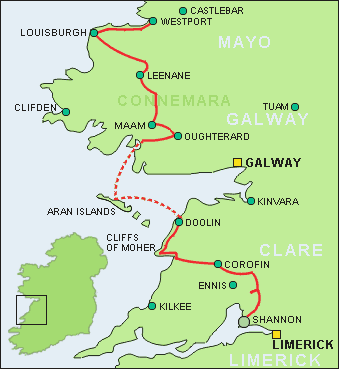 Detail-Karte unserer Connemara-Bummelradtour