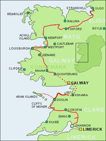 Detail-Karte unserer Connemara-Individual-Radtour