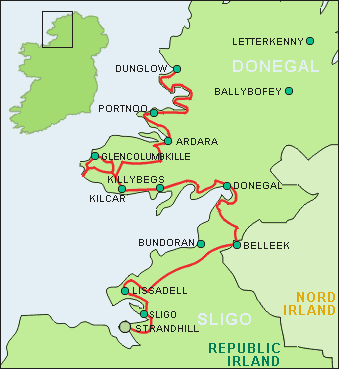 Detail-Karte unserer Donegal-Genießer-Radtour