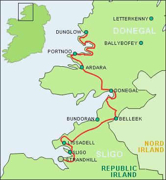 Detail-Karte unserer Donegal-Ultimativ-Radtour