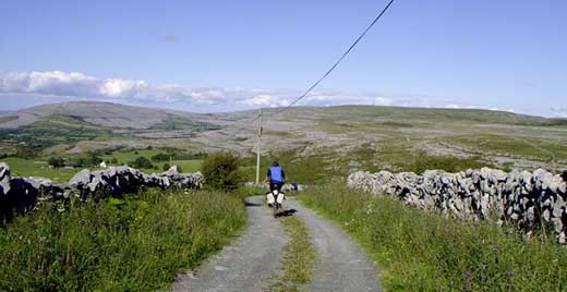 Fahrradfahrer auf einem schmalen Weg durch den Burren