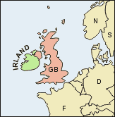 schematische Karte von Nordwest-Europa mit Irland
