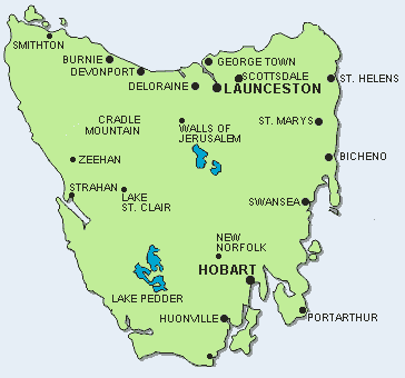 schematische Karte von Trauminsel TASMANIEN.